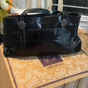 Brighton Black Croc-Embossed Leather Shoulder Bag